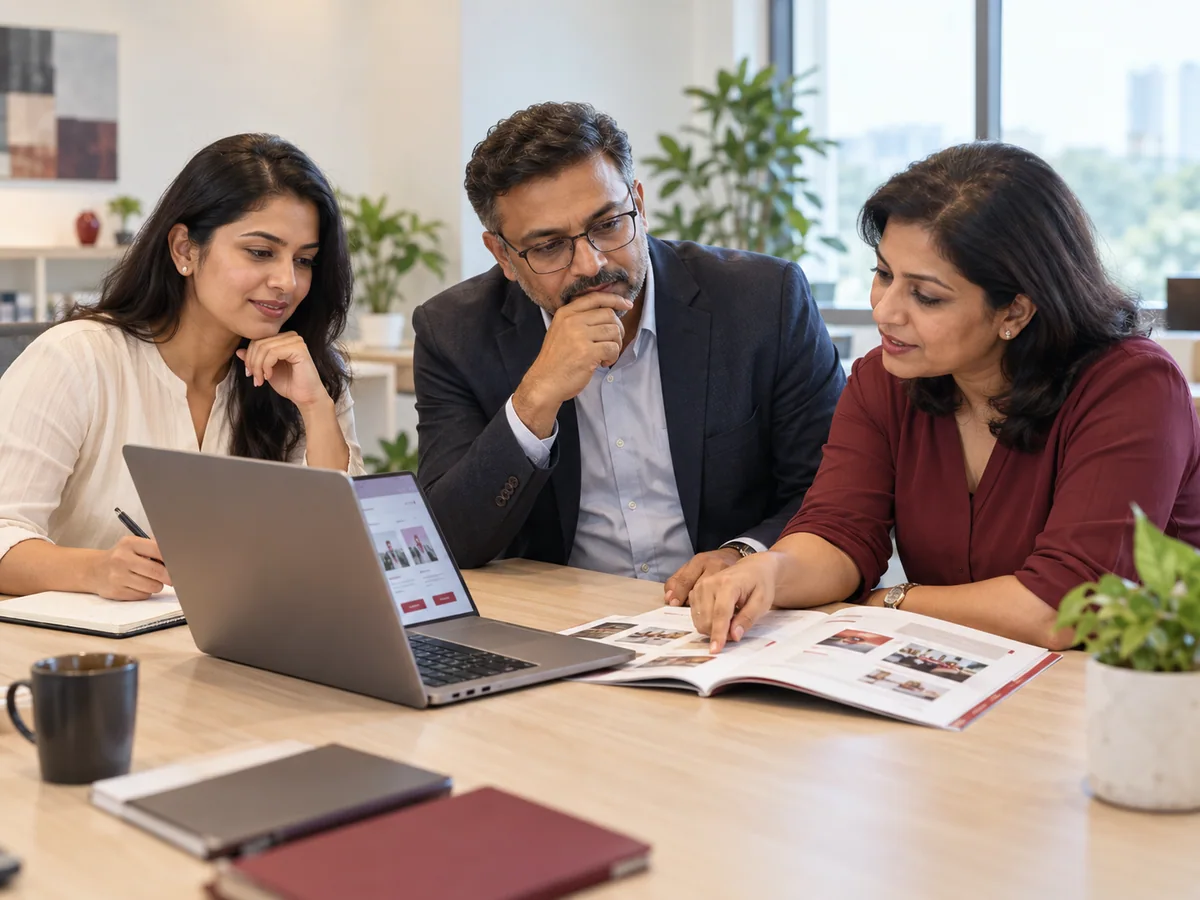 Colleagues review training programme options together